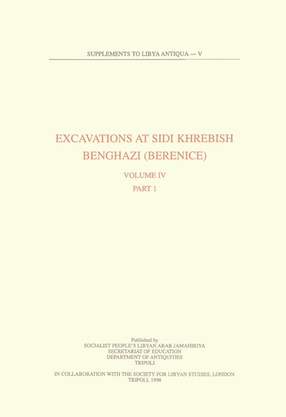 Excavations at Sidi Khrebish Benghazi, Berenice, Volume IV Part 1 Cover